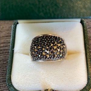 Sterling pave marcasite wide band ring